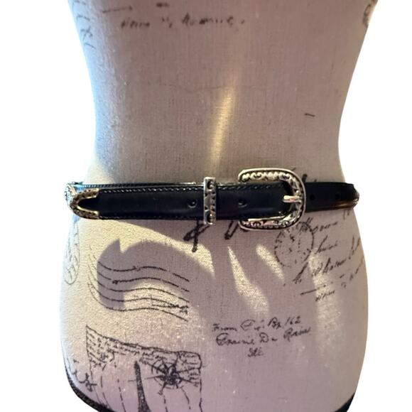 Brighton Vintage Black Leather Belt with Silver Buckle and Trim Medium main image 11
